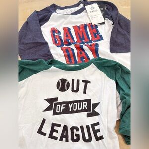 2 boys CHASER raglan baseball shirts out of your league game day
